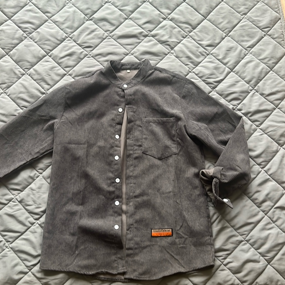 Vintage long sleeve Button down shirt grey corduroy Small